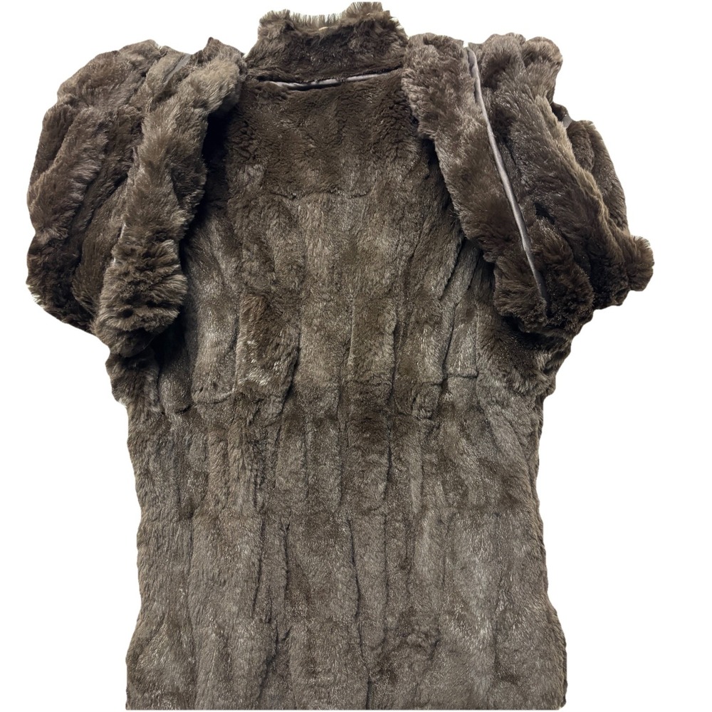 June Brown Reversible Genuine Rabbit Fur Jacket Womens Small Quilted Ruched - Picture 6 of 14